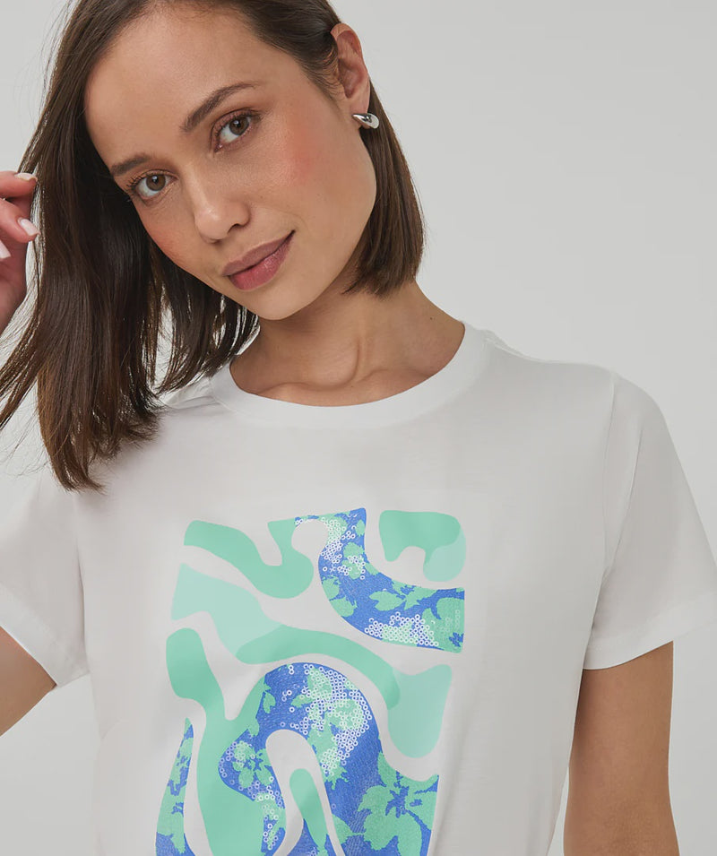 Blue and Mint Print T shirt