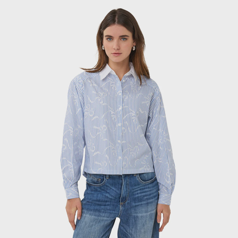 White/ Blue Bow Blouse