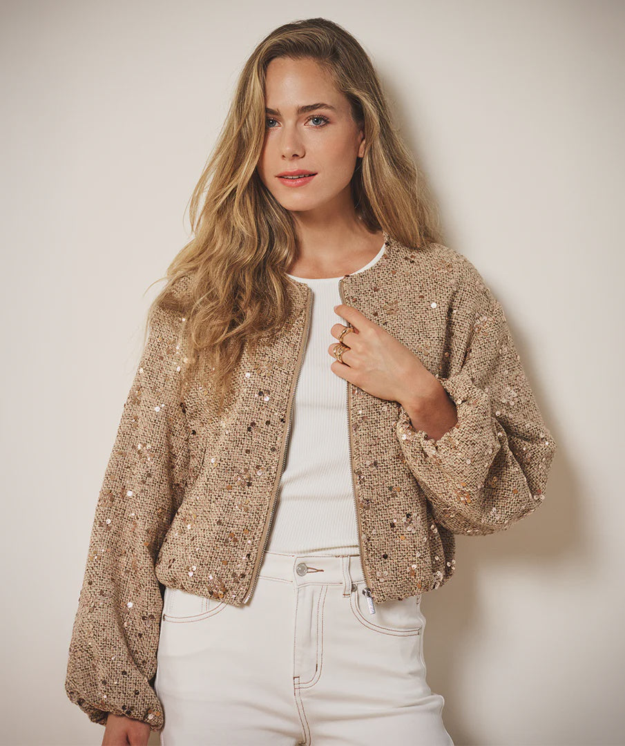 Toffee and Cognac coloured Sequin Bomber