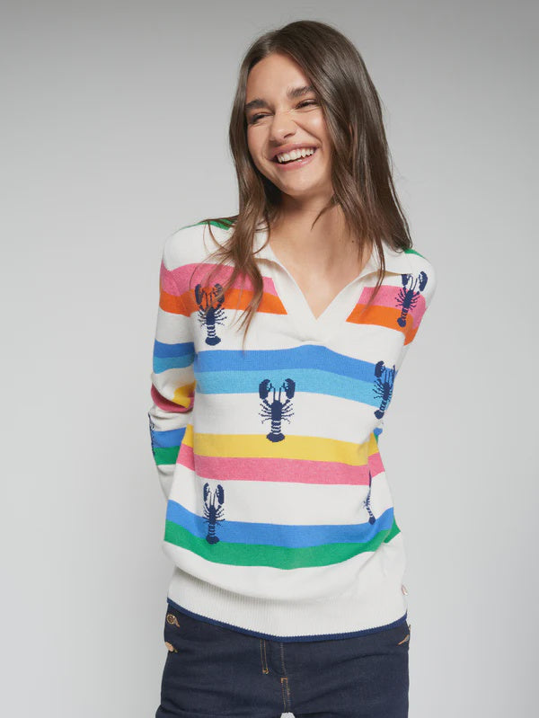 Horizontal striped sweater with lobster design