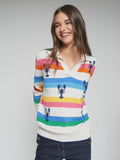 Horizontal striped sweater with lobster design