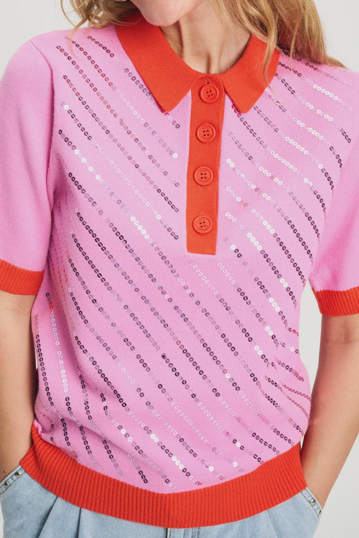 Cheering Pink Sequins Polo Top