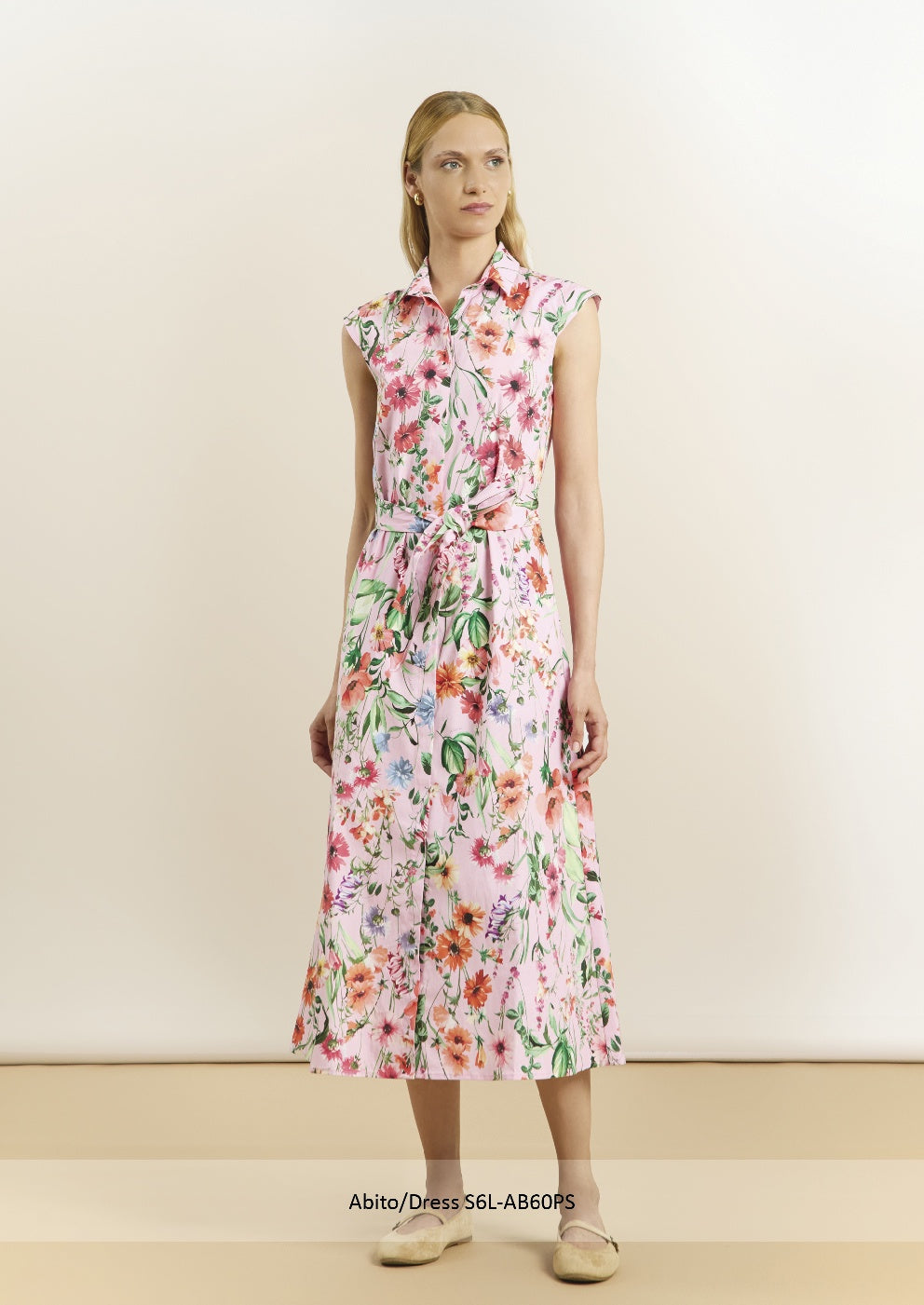 Abito Pink Floral Shirt Style Dress