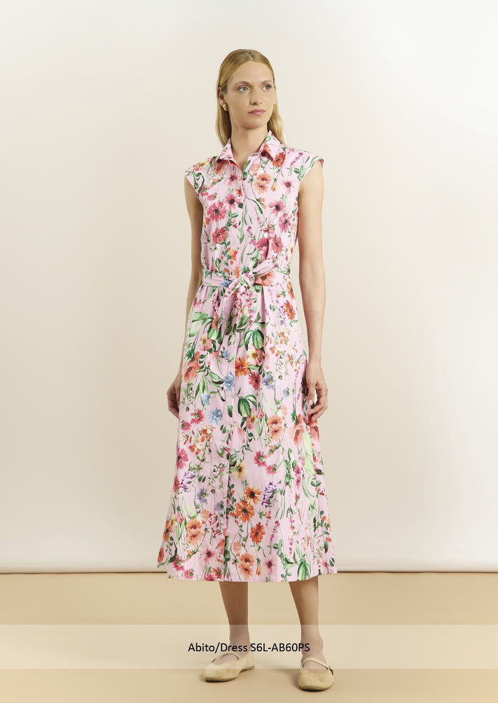 Abito Pink Floral Shirt Style Dress