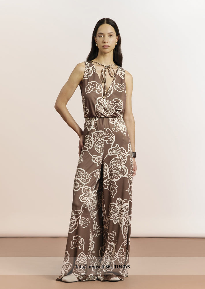 Tuto Brown Flower Motif Jumpsuit