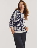 Jacquard sweater in navy and cream