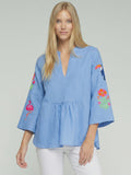 Blue Embroidered Linen Top