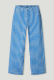 Wide leg blue jeans with white pinstripe