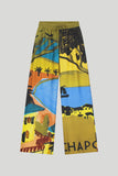 Wide leg trousers with tropical seaside print