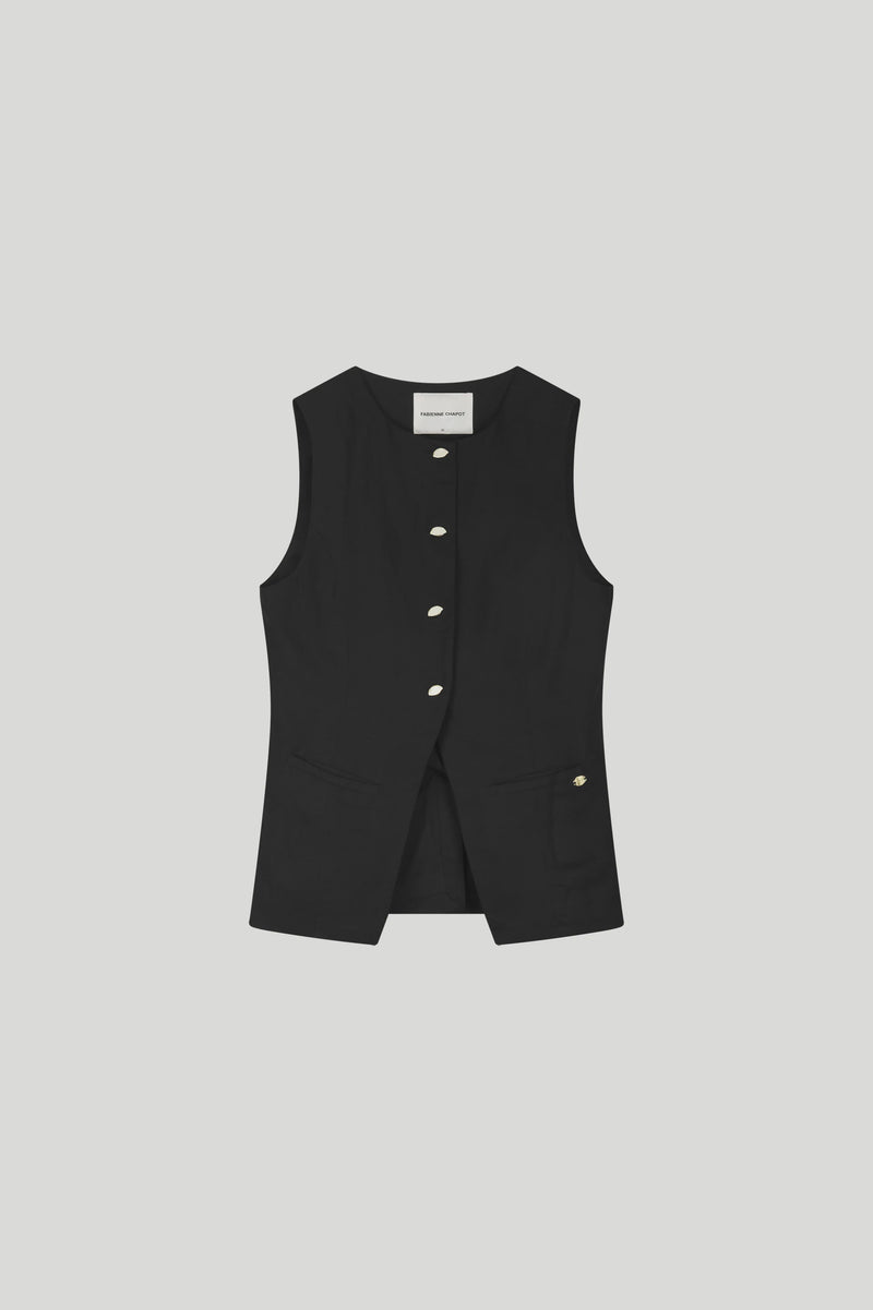 Black high neck waistcoat with attractive buttons