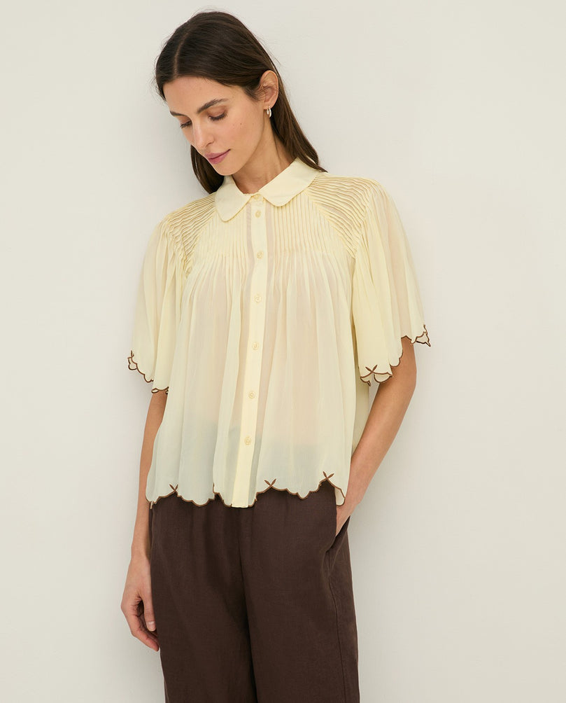 Romantic Blouse with Embroidery in Lemon