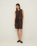 Chocolate 100%  linen Bermuda shorts.