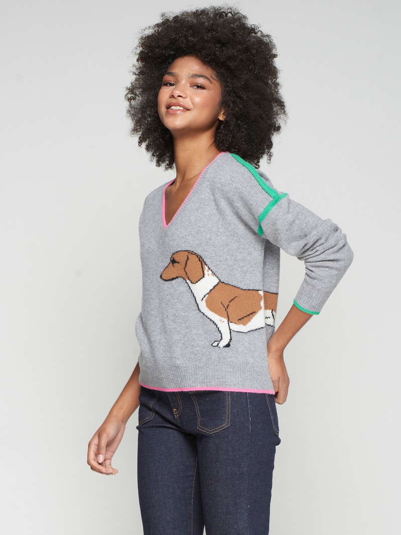 Grey Wool Sweater with Dog