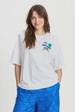 Oversized White T-shirt with seaside motif