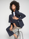Navy Pinstripe Jacket with Embroidery