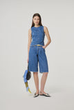 Wide leg knee length denim shorts