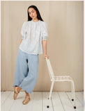 Wide leg 3/4 length trousers with scallop hem detail
