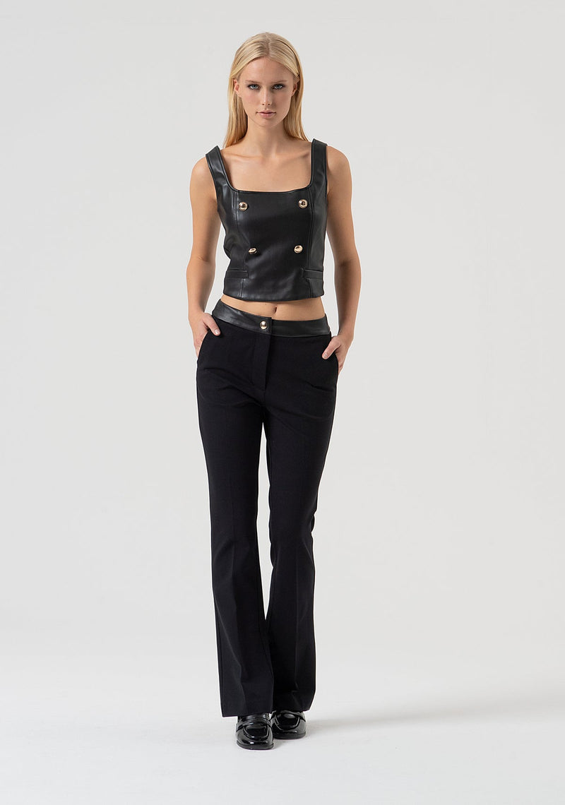 Black bootcut trousers with fake leather waistband