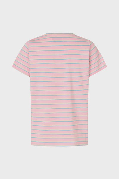 Feminine T-shirt with classic stripes and strawberry appliqué.
