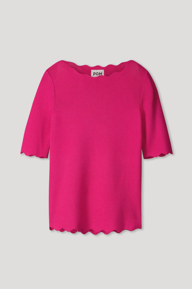 Knitted top in bright rose with scalloped edge