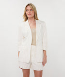 Off white shorts in linen mix with camel pinstripe