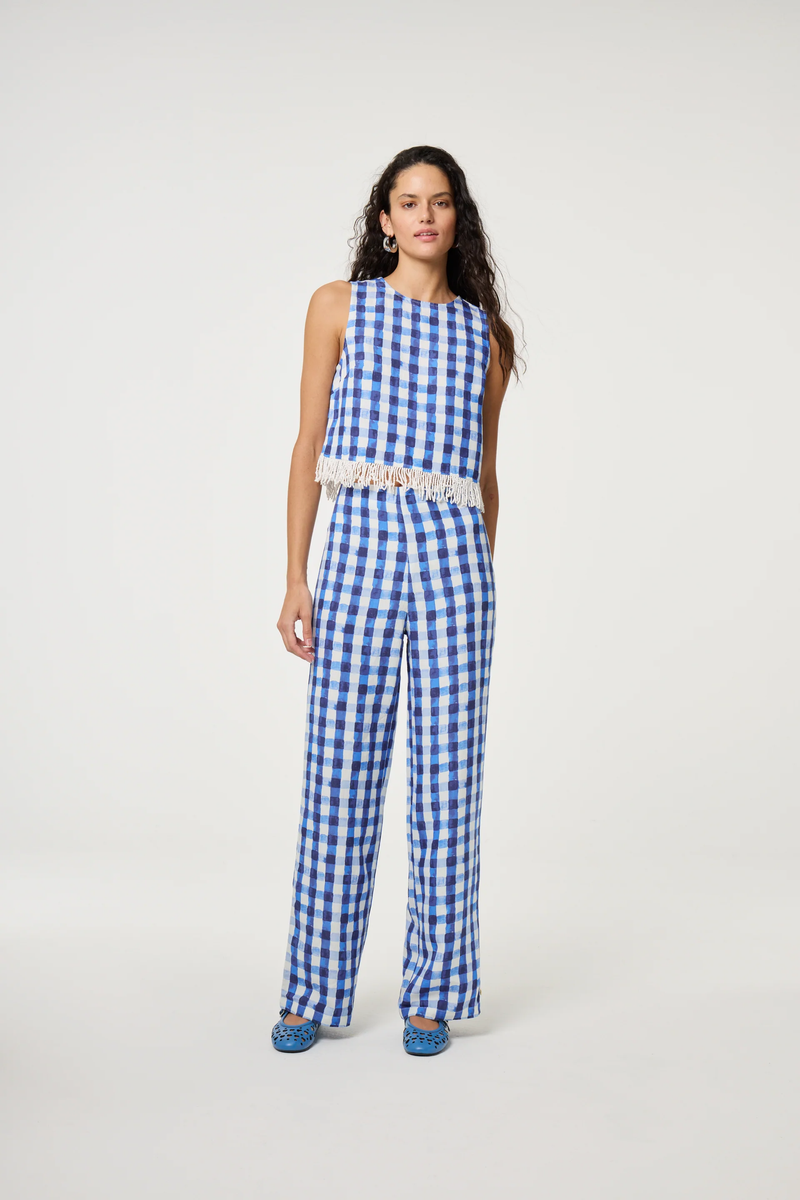 Blue & White Check Trousers