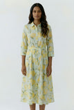 Belted shirt dress with all over lemon print