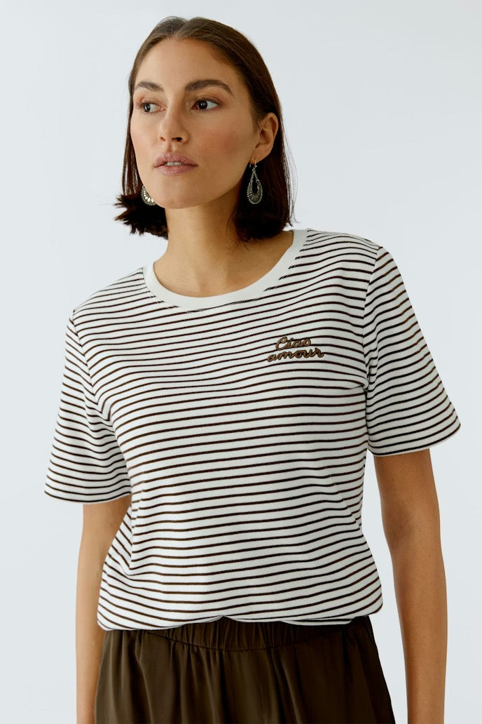 Oui navy and White Stripe T shirt