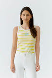 Tank top in off white and yellow with hand stitched beads