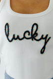 Embroidered off white tank top
