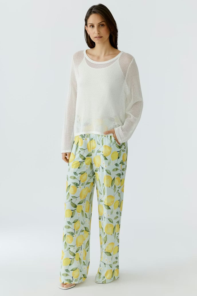 Comfortable pull on pants with all over lemon print