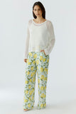 Comfortable pull on pants with all over lemon print