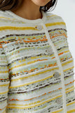 Multicoloured jacquard boxy cardigan with diamanté buttons
