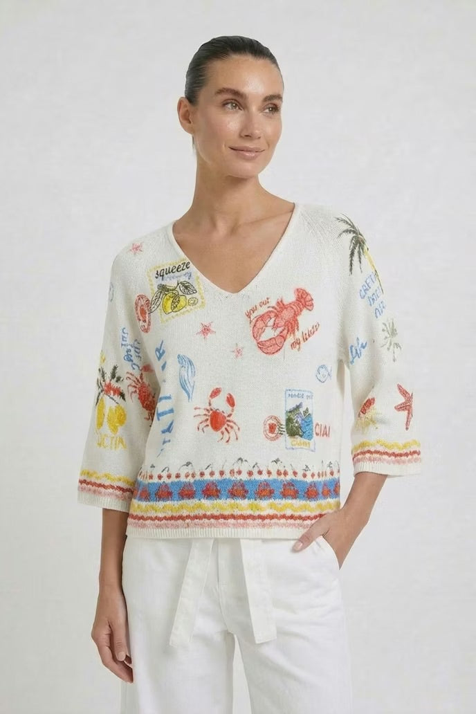 Sweater with Summer Lobster Print