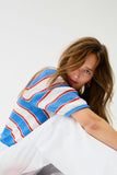 Blue red and white striped sweater