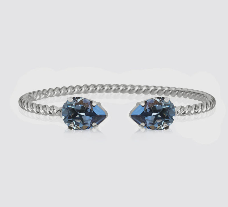 Mini drop bracelet in rhodium and denim blue