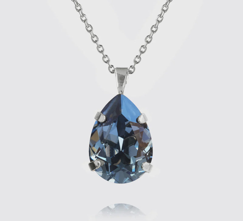 Mini drop necklace in rhodium and denim blue