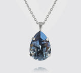 Mini drop necklace in rhodium and denim blue