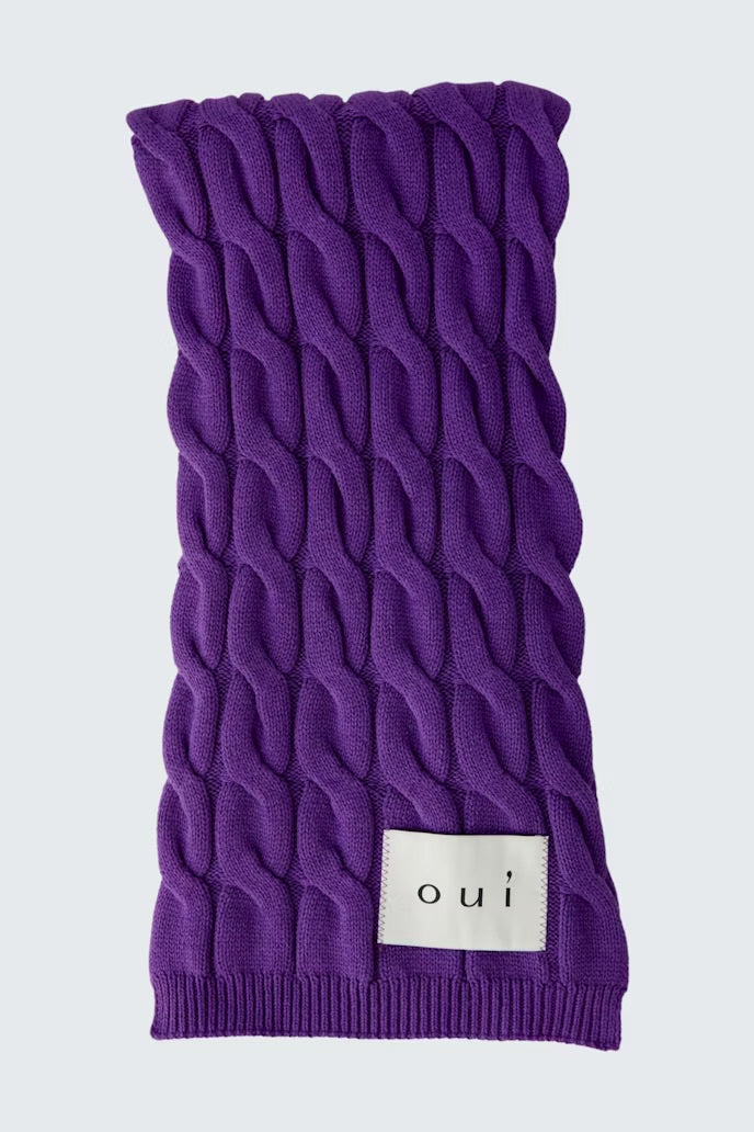 Extra long cable knit scarf in purple