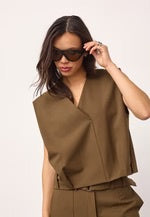 V neck sleeveless top in army green