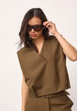 V neck sleeveless top in army green
