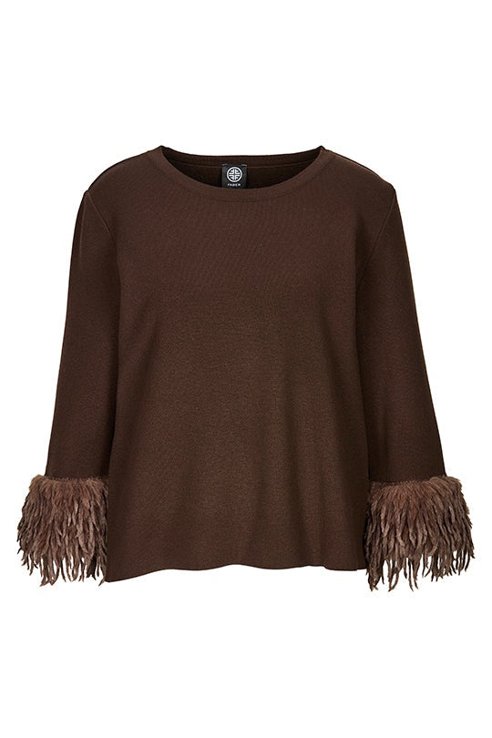 Chocolate brown top with fur cuff