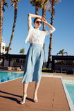 Long denim look skirt in mid blue