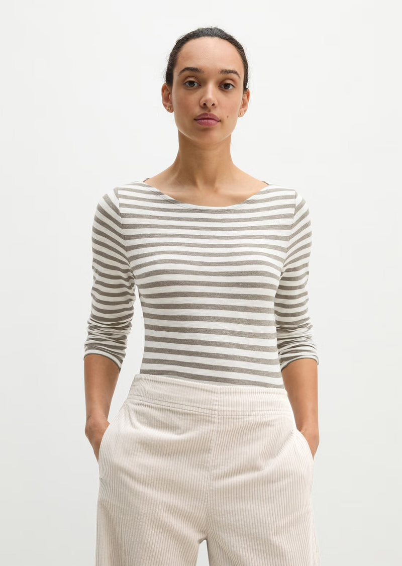 Striped long sleeve top in taupe and stone
