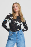 Brown long sleeve top with bovine print