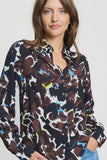 Long sleeve blouse with brown bovine print
