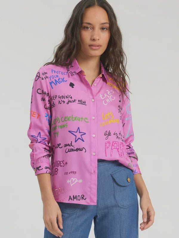 Ferris wheel pink silk shirt
