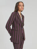 Brown striped wool jacket with stripes in fuschia and blue.