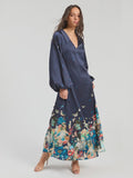 Long navy dress with flowers and butterflies