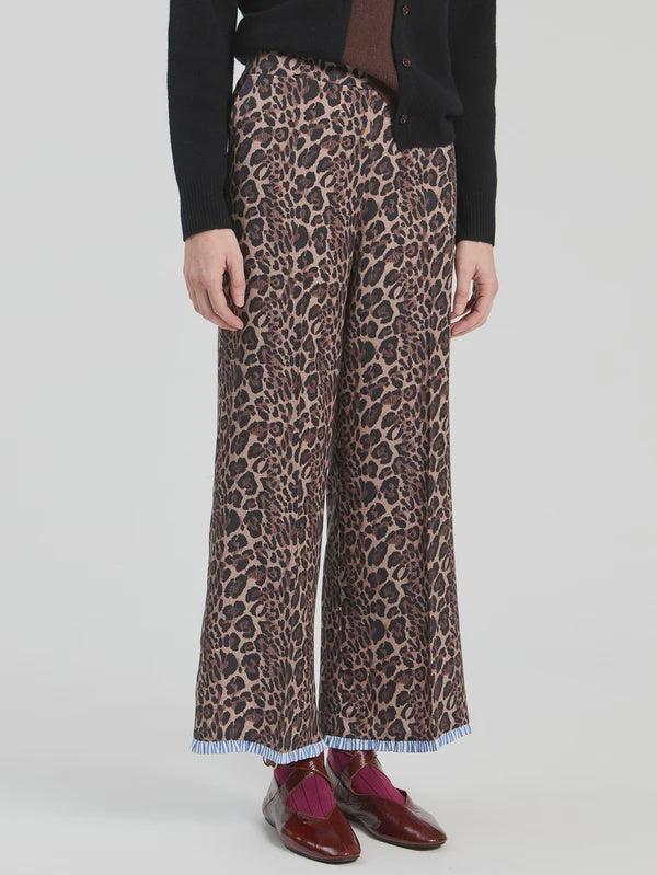 Straight leg trousers in animal print and blue/white detail